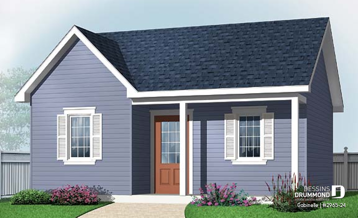 Vue avant - MODÈLE DE BASE - Plan de construction pour grande remise de 423 pi2 avec galerie couverte - Gabinelle