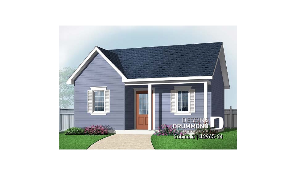 Vue avant - MODÈLE DE BASE - Plan de construction pour grande remise de 423 pi2 avec galerie couverte - Gabinelle