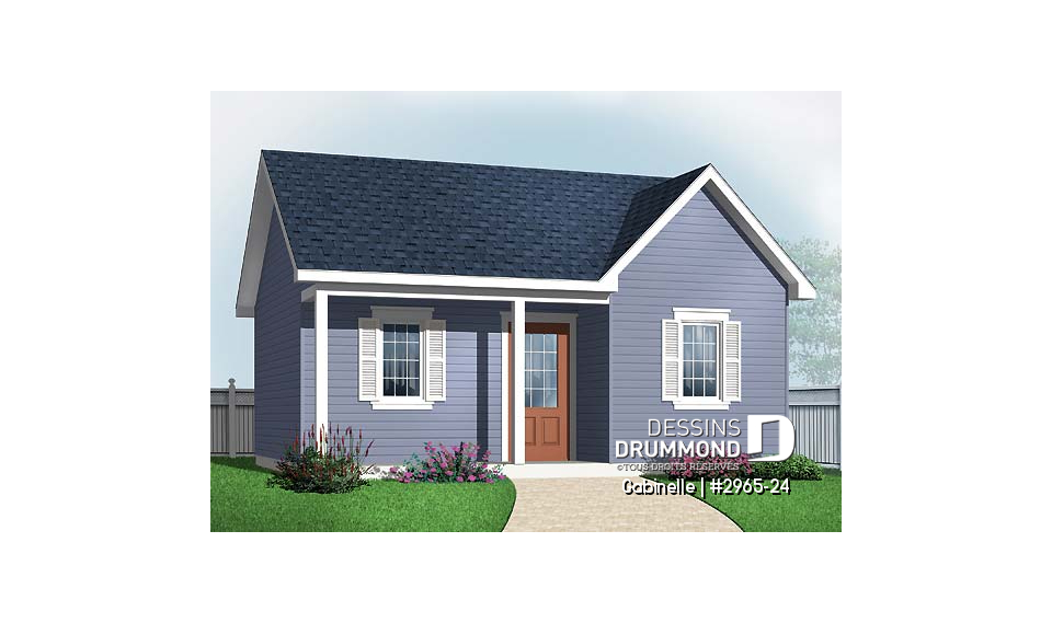 Vue avant - MODÈLE DE BASE - Plan de construction pour grande remise de 423 pi2 avec galerie couverte - Gabinelle