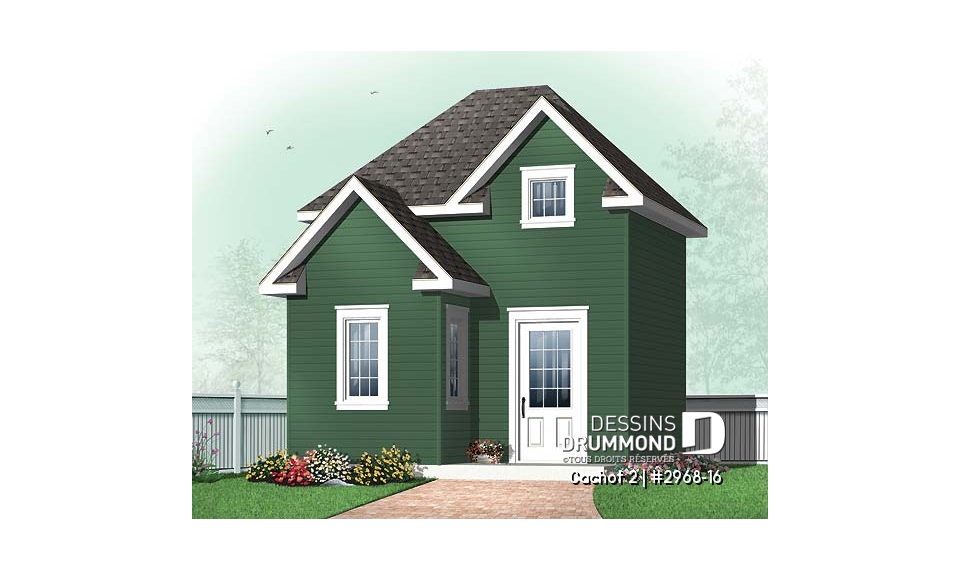 Vue avant - MODÈLE DE BASE - Plan de canabon abordable avec rangement à l'étage, style champêtre - Cachot 2