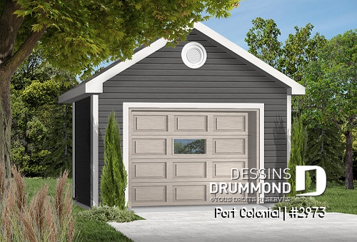 Vue avant - MODÈLE DE BASE - Plan de garage simple détaché de style Américain - Port Colonial
