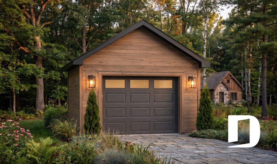 Vue avant - MODÈLE DE BASE - Plan de garage simple détaché de style Américain, pouvant s'harmoniser avec plusieurs styles de maison - Port Colonial