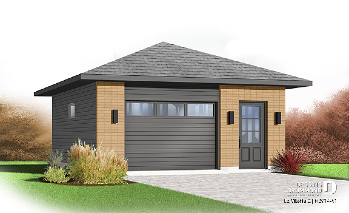 Vue avant - MODÈLE DE BASE - Plan de garage contemporain pour une voiture - La Villette 2