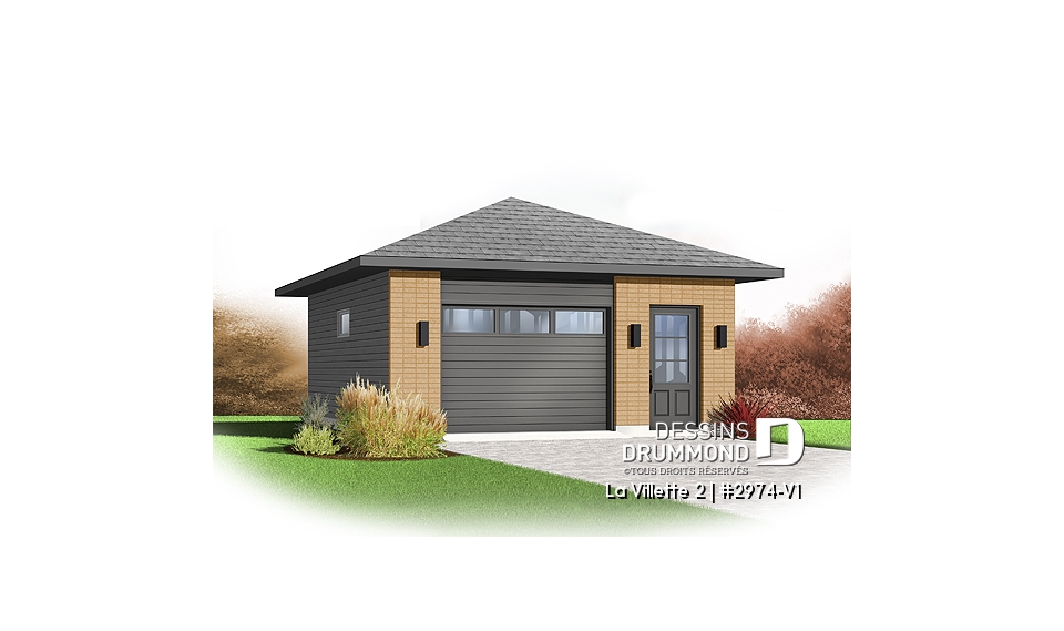 Vue avant - MODÈLE DE BASE - Plan de garage contemporain pour une voiture - La Villette 2