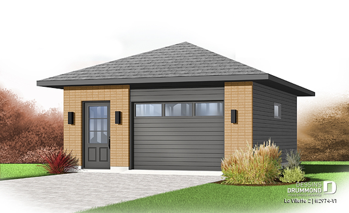 Vue avant - MODÈLE DE BASE - Plan de garage contemporain pour une voiture - La Villette 2