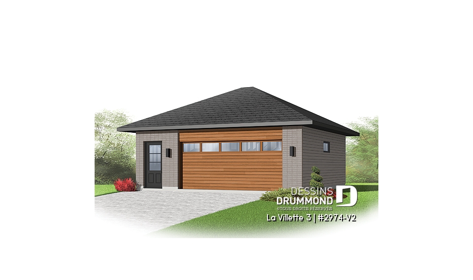 Vue avant - MODÈLE DE BASE - Plan de garage contemporain pour deux voitures avec rangement - La Villette 3