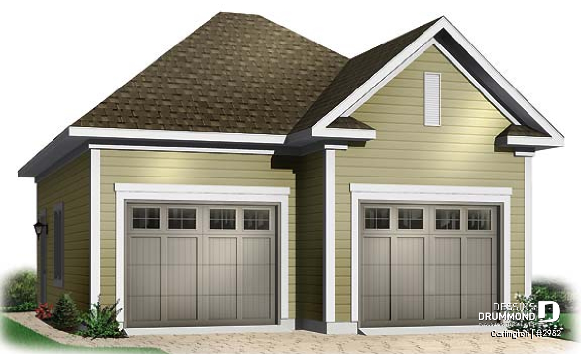 Vue avant - MODÈLE DE BASE - Modèle de plan de garage double détaché, de style champêtre, avec plafond à plus de 10' - Carlington