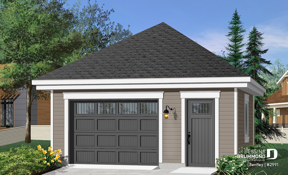 Vue avant - MODÈLE DE BASE - Plan de garage simple style champêtre suffisamment grand pour avoir un secteur rangement ou atelier - Bentley