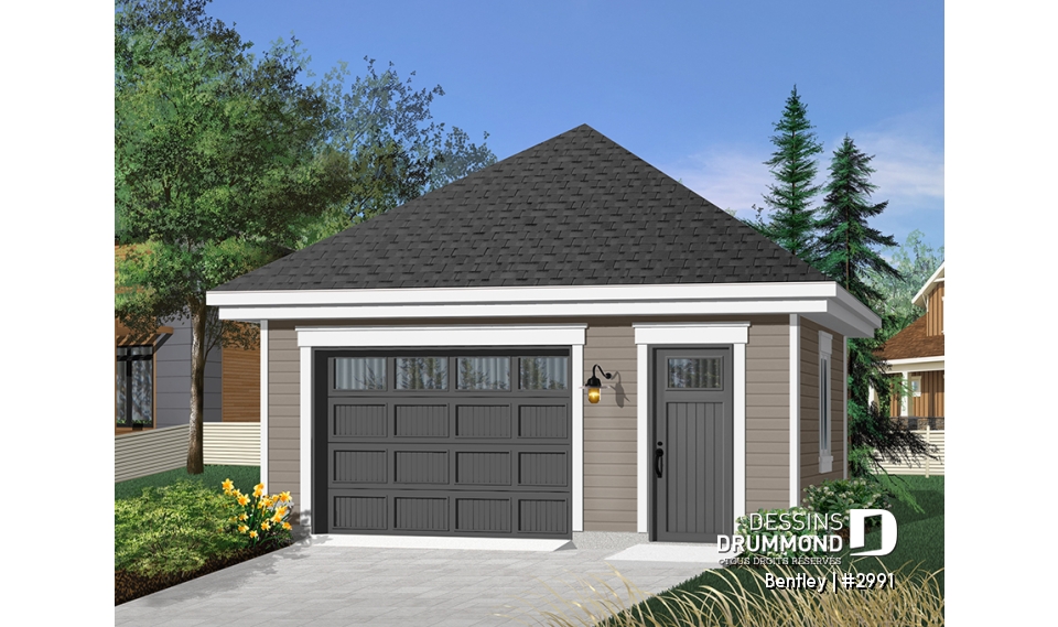 Vue avant - MODÈLE DE BASE - Plan de garage simple style champêtre suffisamment grand pour avoir un secteur rangement ou atelier - Bentley