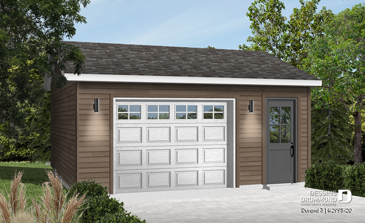 Vue avant - MODÈLE DE BASE - Plan de garage simple de style champêtre, 20pi x 24pi - Durand 3