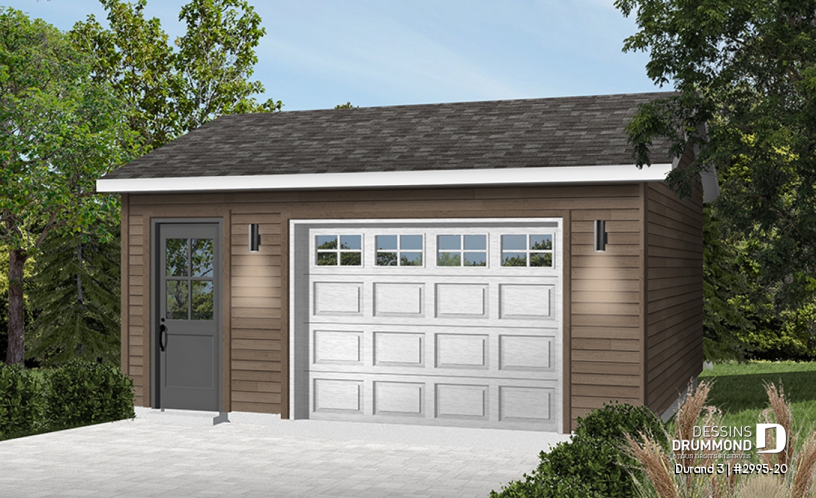 Vue avant - MODÈLE DE BASE - Plan de garage simple de style champêtre, 20pi x 24pi - Durand 3