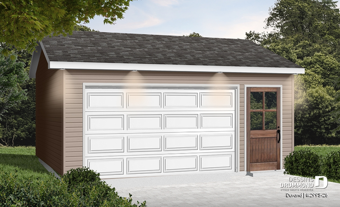 Vue avant - MODÈLE DE BASE - Garage double de style champêtre  - Durand