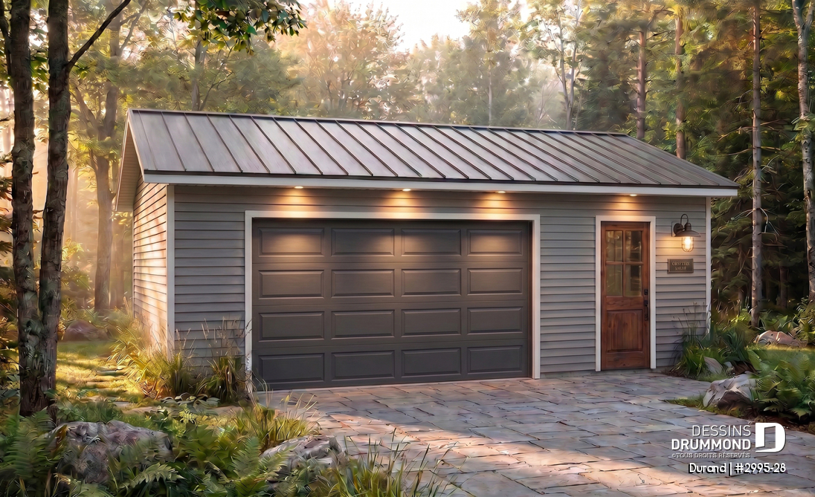 Vue avant - MODÈLE DE BASE - Garage double de style champêtre  - Durand