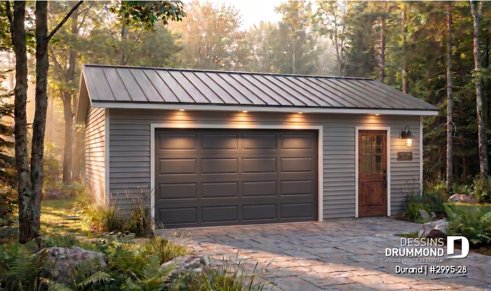 Vue avant - MODÈLE DE BASE - Garage double de style champêtre  - Durand