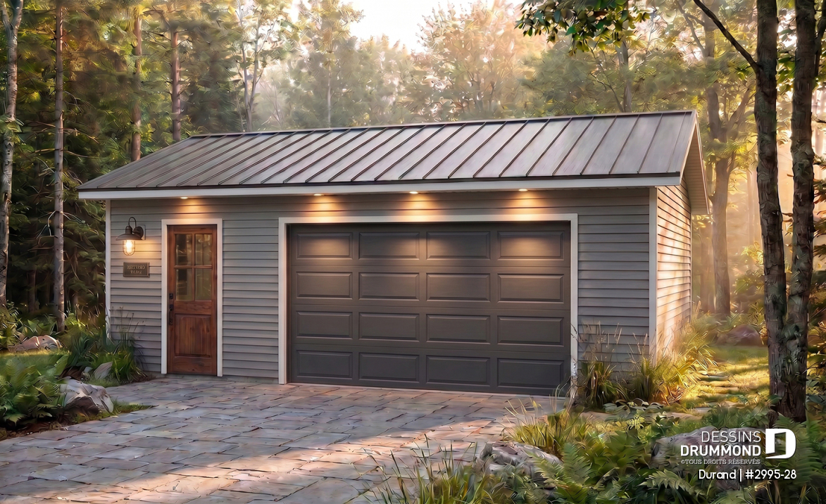 Vue avant - MODÈLE DE BASE - Garage double de style champêtre  - Durand
