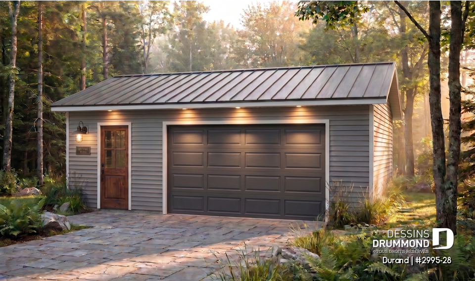 Vue avant - MODÈLE DE BASE - Garage double de style champêtre  - Durand