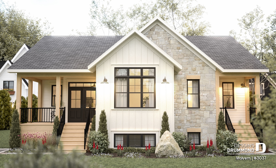 Vue avant - MODÈLE DE BASE - Plan de maison intergénérationnelle, côté logement principal, jusqu'à 5 chambres sont prévues! - Malvern
