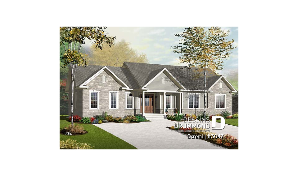 Vue avant - MODÈLE DE BASE - Plan de maison intergénérationnelle, 2 grands logements, entrée commune, beau style champêtre - Doremi