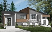 Vue avant - MODÈLE DE BASE - Plan maison jumelée moderne, planchers différents à chaque unité, 3 chambres, 2 s.bain - Lucinda 3
