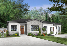 Version couleur no. 1 - Vue avant - Plan de jumelé sur dalle, chambre des maîtres avec walk-in et salle de bain privée, à aire ouverte, s-sol opt. - Ferguson