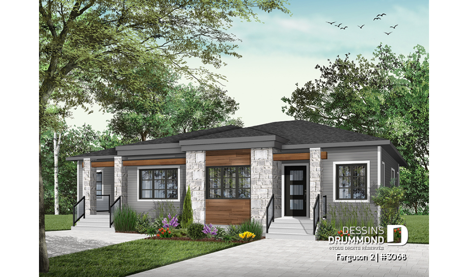 Version couleur no. 4 - Vue avant - Modèle jumelé contemporain, 2 chambre, grande salle de bain familiale, îlot à la cuisine, buanderie au s-sol - Ferguson 2