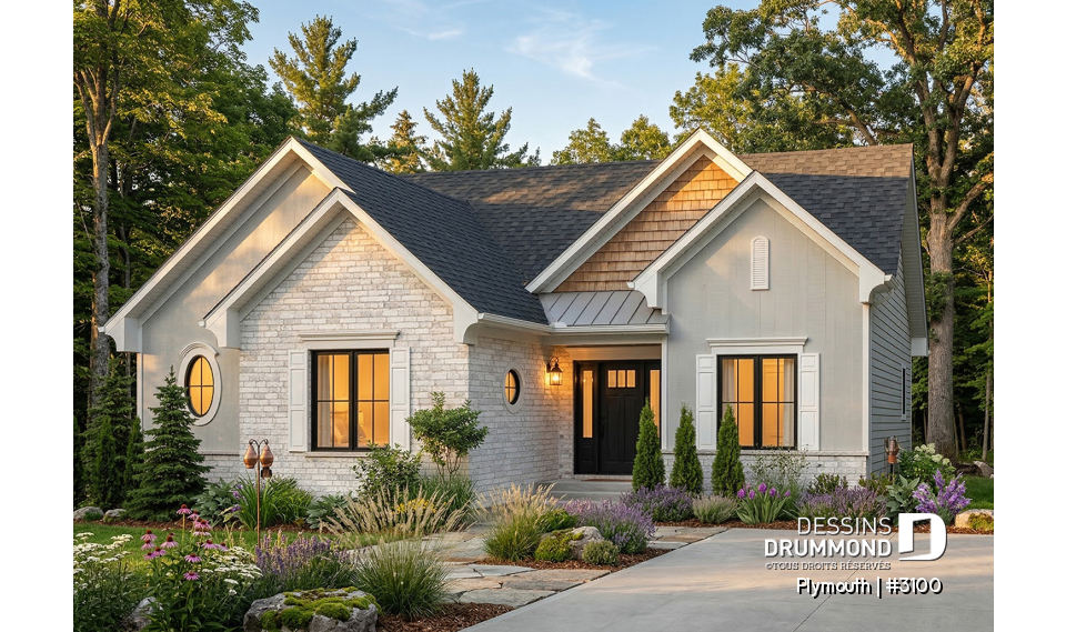 Vue avant - MODÈLE DE BASE - Bungalow 3 chambres, superbe secteur cuisine, salle à manger et salon avec foyer central, buanderie - Plymouth