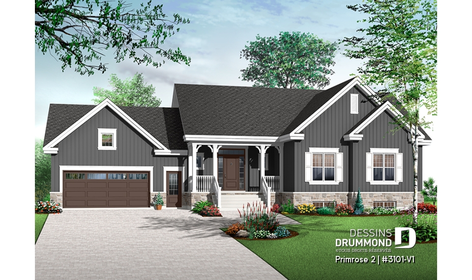 Version couleur no. 2 - Vue avant - Plan de plain-pied 6 chambres dont 3 au rdc., garage double, coin ordinateur, 2 séjours, superbe aménagement - Primrose 2