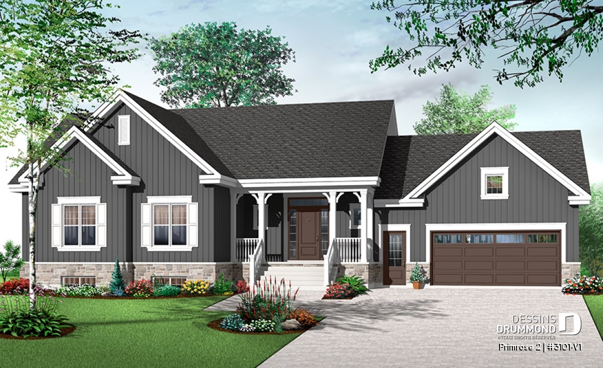 Version couleur no. 2 - Vue avant - Plan de plain-pied 6 chambres dont 3 au rdc., garage double, coin ordinateur, 2 séjours, superbe aménagement - Primrose 2