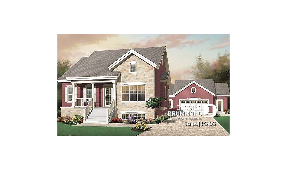 Vue avant - MODÈLE DE BASE - Bungalow bon format et bon prix avec 3 chambres et plafond 9' - Jonas