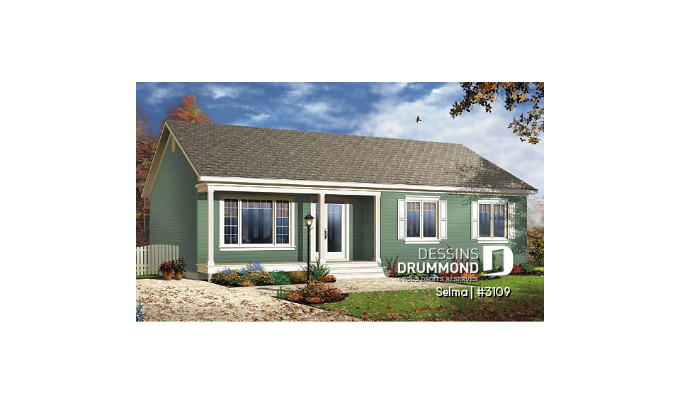 Vue avant - MODÈLE DE BASE - Modèle abordable de 3 chambres avec bain et douche séparés à la salle de bain - Selma