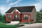 Vue avant - MODÈLE DE BASE - Plan de petit plain-pied économique, 2 chambres, aire ouverte, cuisine avec comptoir lunch - Dampierre
