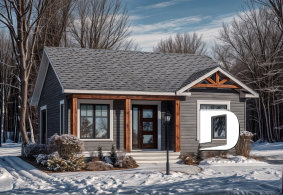 Vue avant - MODÈLE DE BASE - Plan de plain-pied moderne rustique, très économique, 2 chambres, balcon avant abrité, s-s aménageable - Lozère 