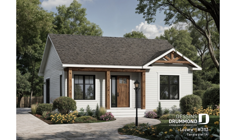 Vue avant - MODÈLE DE BASE - Modèle de maison champêtre Lozère (#3113) | Petite maison abordable à construction simplifiée - Lozère 