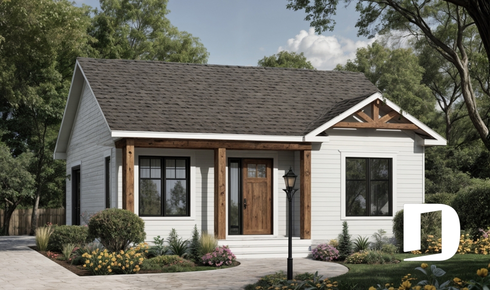 Vue avant - MODÈLE DE BASE - Modèle de maison champêtre Lozère (#3113) | Petite maison abordable à construction simplifiée - Lozère 