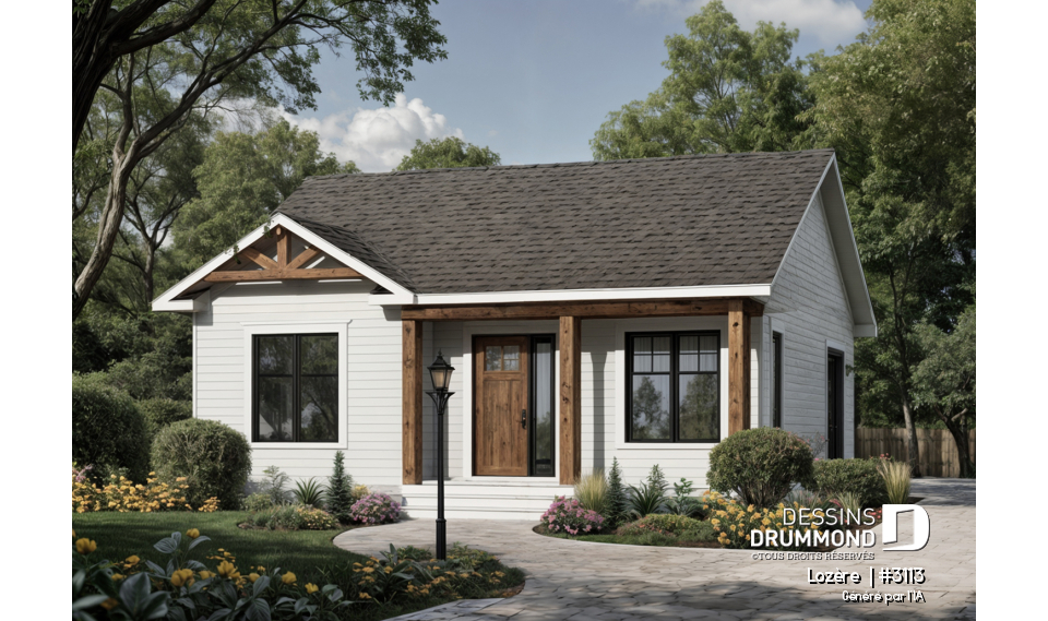 Vue avant - MODÈLE DE BASE - Modèle de maison champêtre Lozère (#3113) | Petite maison abordable à construction simplifiée - Lozère 