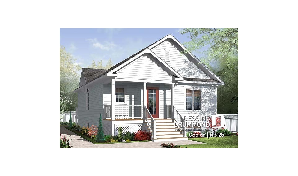 Vue avant - MODÈLE DE BASE - Plan de plain-pied champêtre 2 chambres, abordable, vestibule, grand îlot de cuisine, plancher à aire ouverte - Gabian