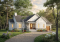 Vue avant - MODÈLE DE BASE - Plan de maison plain-pied farmhouse moderne avec garage, 2 chambres, bureau et grande terrasse abritée. - Alice 5