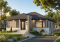 Vue avant - MODÈLE DE BASE - Plan de bungalow moderne, 2 chambres, vestiaire à l'entrée, cuisine avec îlot, grande douche - Camelia