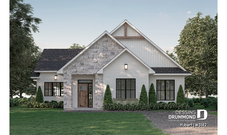 Alternative - Modèle plain-pied classique et lumineux avec foyer, 2 à 5 chambres, plafonds cathédrales et suite des parents - Hubert