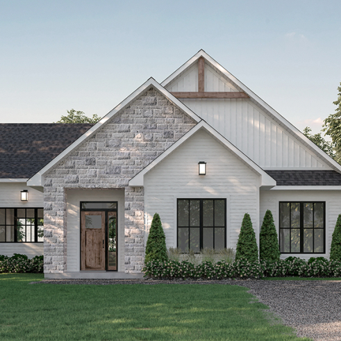 Alternative - Modèle plain-pied classique et lumineux avec foyer, 2 à 5 chambres, plafonds cathédrales et suite des parents - Hubert