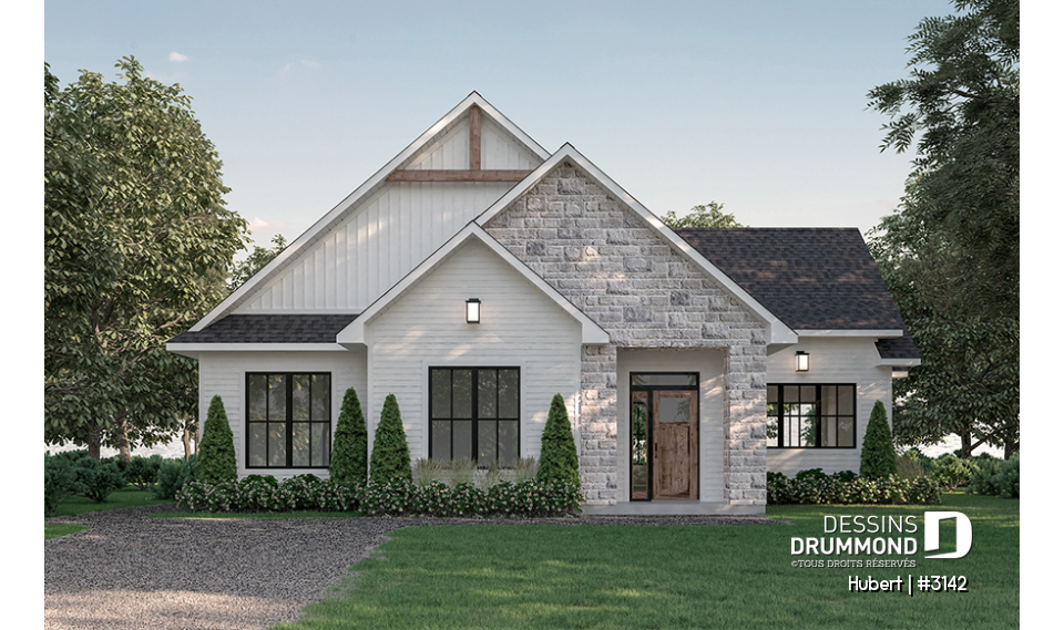 Alternative - Modèle plain-pied classique et lumineux avec foyer, 2 à 5 chambres, plafonds cathédrales et suite des parents - Hubert