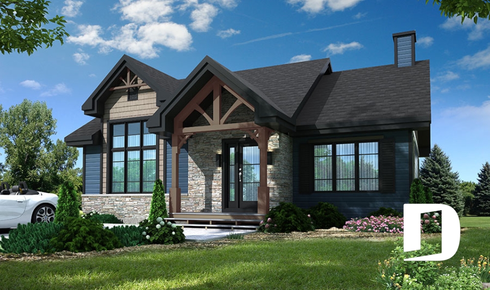 Vue avant - MODÈLE DE BASE - Plan maison 2 à 4 chambre, sous-sol fini optionnel ($), plafond cathédral, foyer, vestibule fermé, walk-in - Barrington