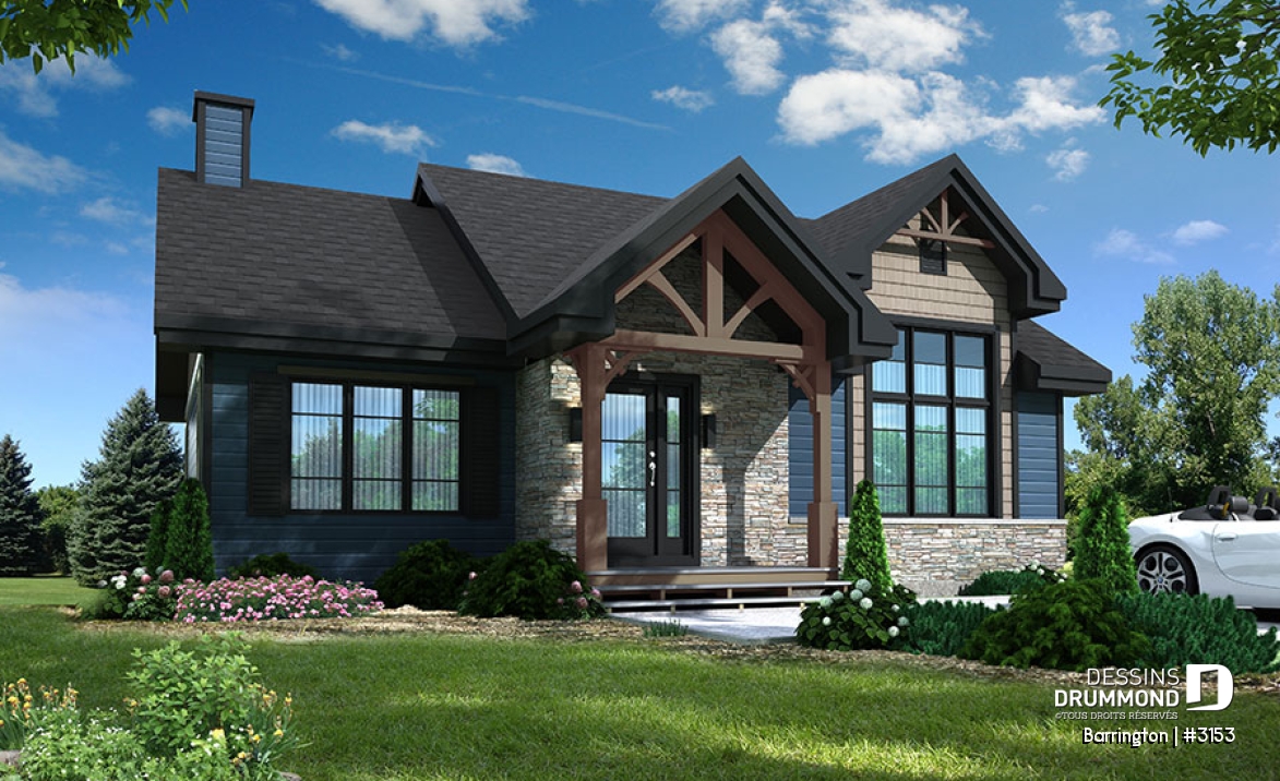 Vue avant - MODÈLE DE BASE - Plan maison 2 à 4 chambre, sous-sol fini optionnel ($), plafond cathédral, foyer, vestibule fermé, walk-in - Barrington