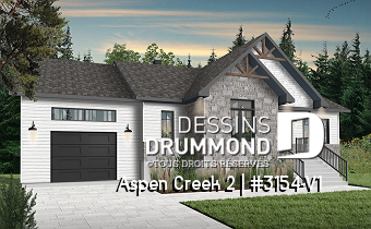 Version couleur no. 2 - Vue avant - Plan de maison de plain-pied 2 chambres avec garage, vestiaire et salle de lavage, aire ouverte - Aspen Creek 2