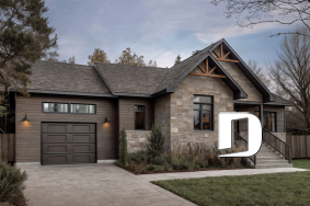 Vue avant - MODÈLE DE BASE - Plan de maison de plain-pied 2 chambres avec garage, vestiaire et salle de lavage, aire ouverte - Aspen Creek 2