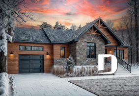 Vue avant - MODÈLE DE BASE - Modèle de maison de plain-pied 2 chambres avec garage, vestiaire et salle de lavage, aire ouverte - Aspen Creek 2