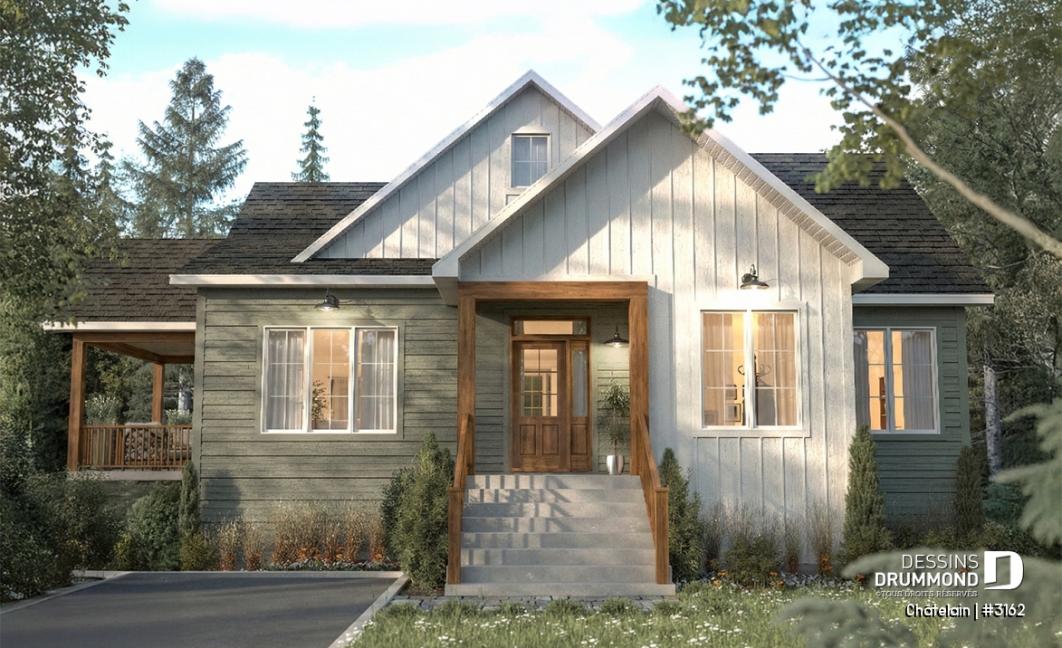 Vue avant - MODÈLE DE BASE - Plan de plain-pied avec lumière naturelle abondante et grande suite principale au rez-de-chaussée - Châtelain