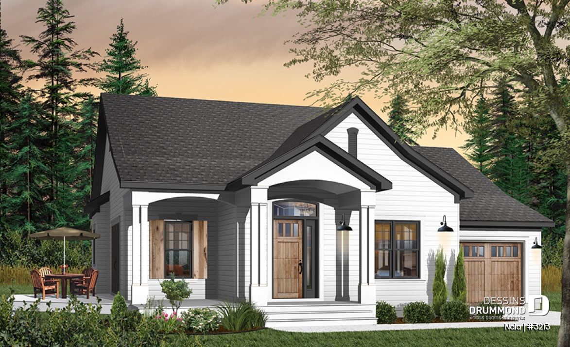 Version couleur no. 3 - Vue avant - Plan de plain-pied, garage, 2 chambres (superbe suite des parents), 2 salles de bain, plafond 9' et plus! - Nala