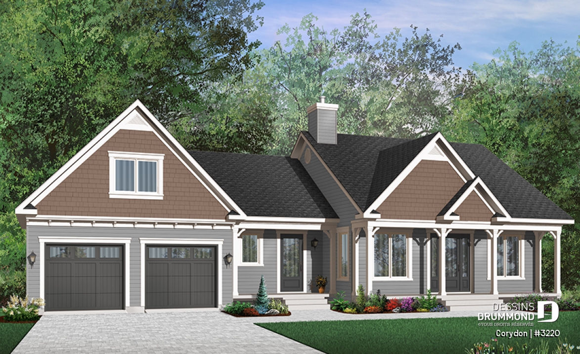 Version couleur no. 8 - Vue avant - Maison style Ranch avec garage double et sous-sol à aménager, 2 chambres - Corydon