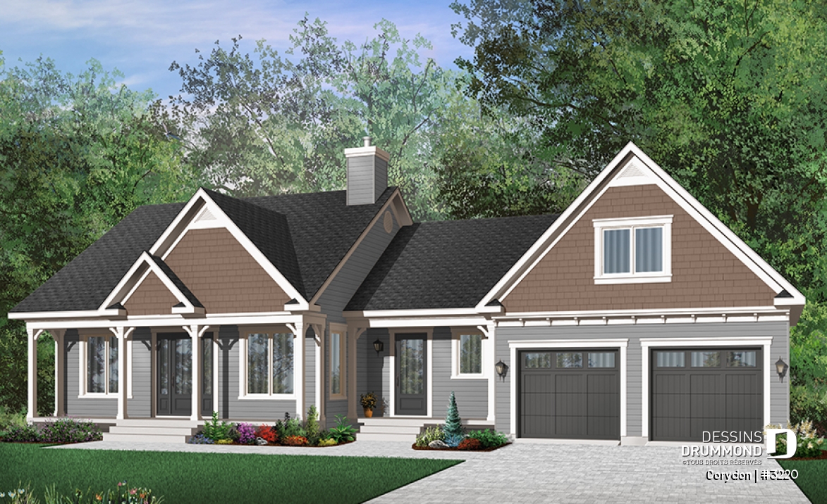 Version couleur no. 8 - Vue avant - Maison style Ranch avec garage double et sous-sol à aménager, 2 chambres - Corydon